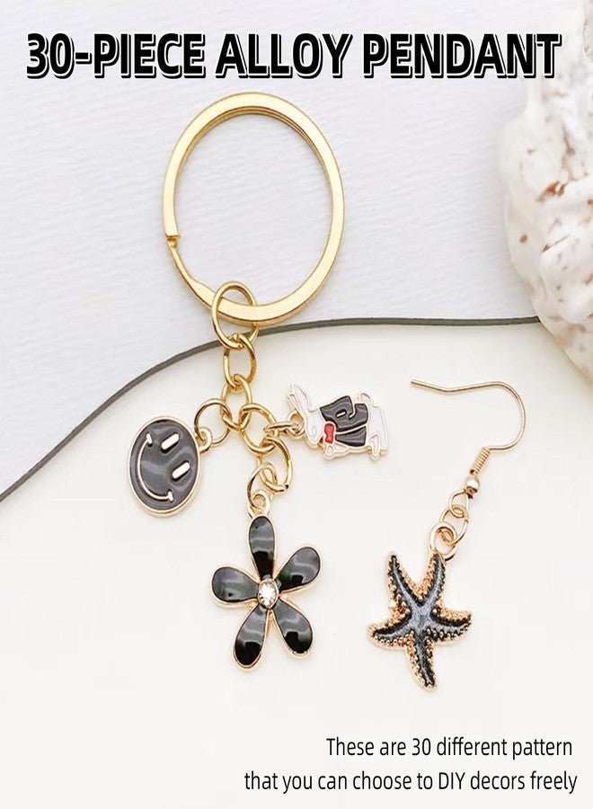 TecoKart Charms for Bracelet Making - Gingerbread Man, Cat, Deer, Heart, Diamond, Cow - Black Pendants for Jewellery Making - 30 PCS DIY Kit - Image 5